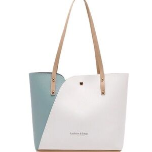 Women's White and Blue Tote very well made fu leather